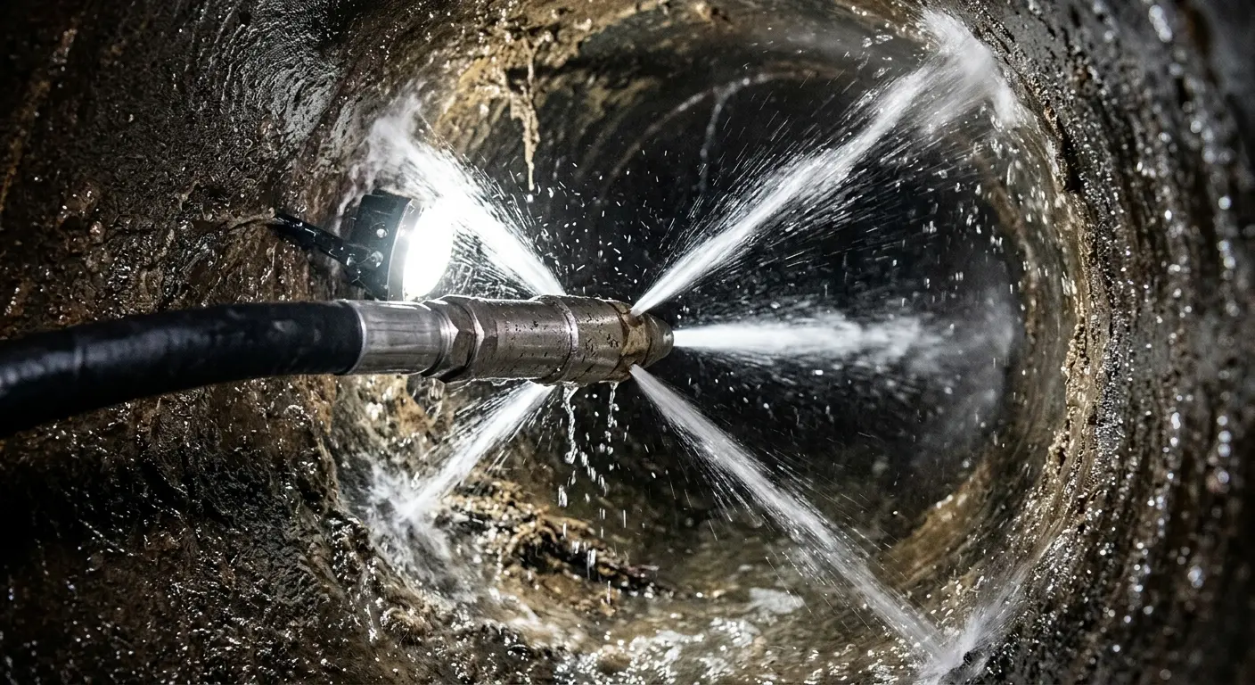High-pressure hydro jetting nozzle cleaning sewer pipe for Storm Drain Cleaning in Eden